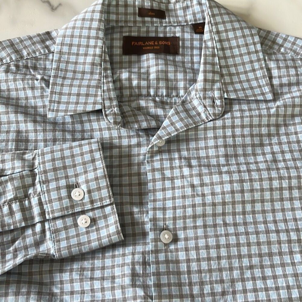 Fairlane & Sons Wrinkle Free Slim Spread Collar Button Front Shirt Mens M